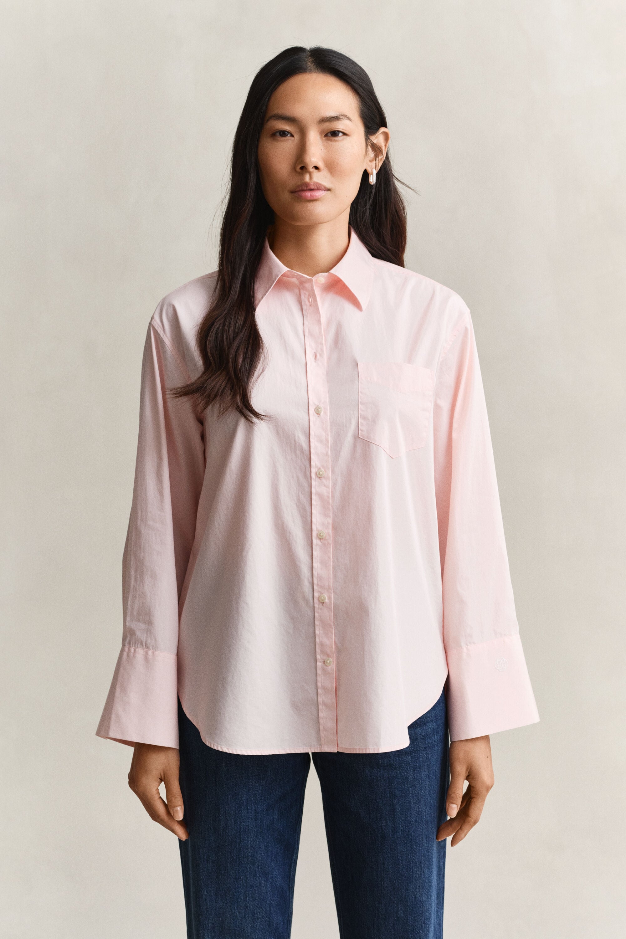 Camicia classica in popeline con maniche ampie