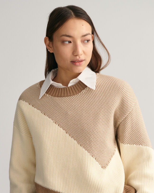 Maglia girocollo in cotone a blocchi di colore