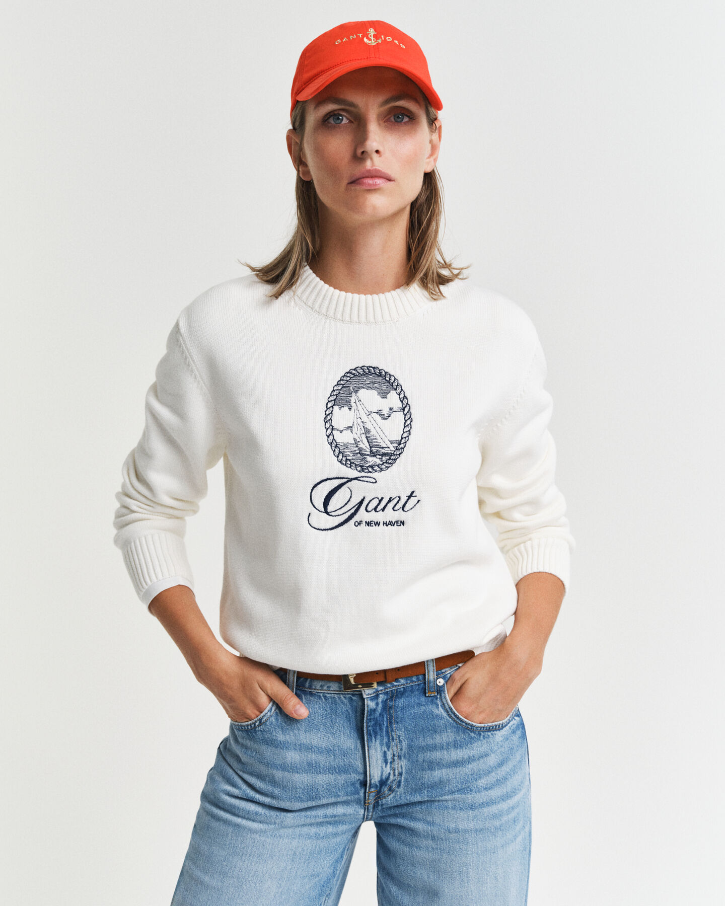 Maglia girocollo ricamata in cotone