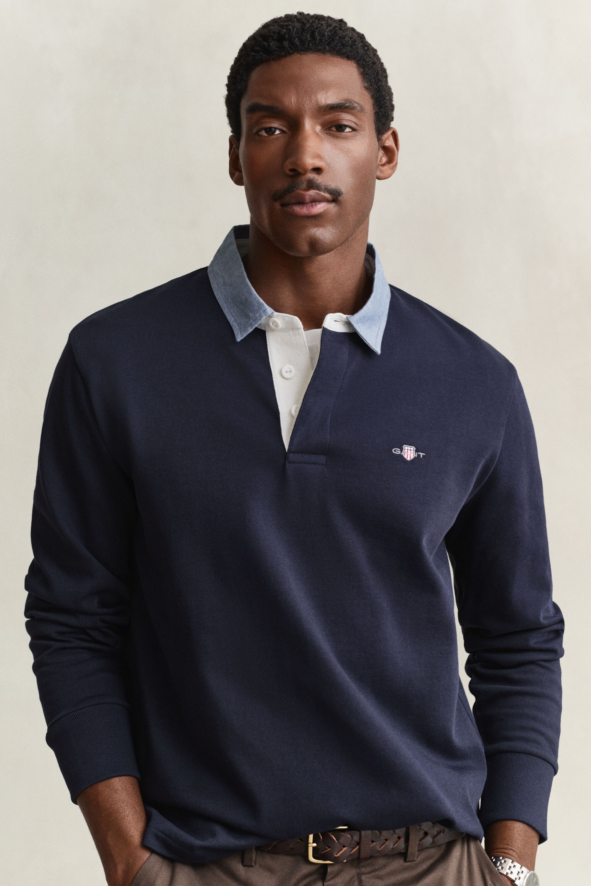 Heavy Rugger con colletto in chambray