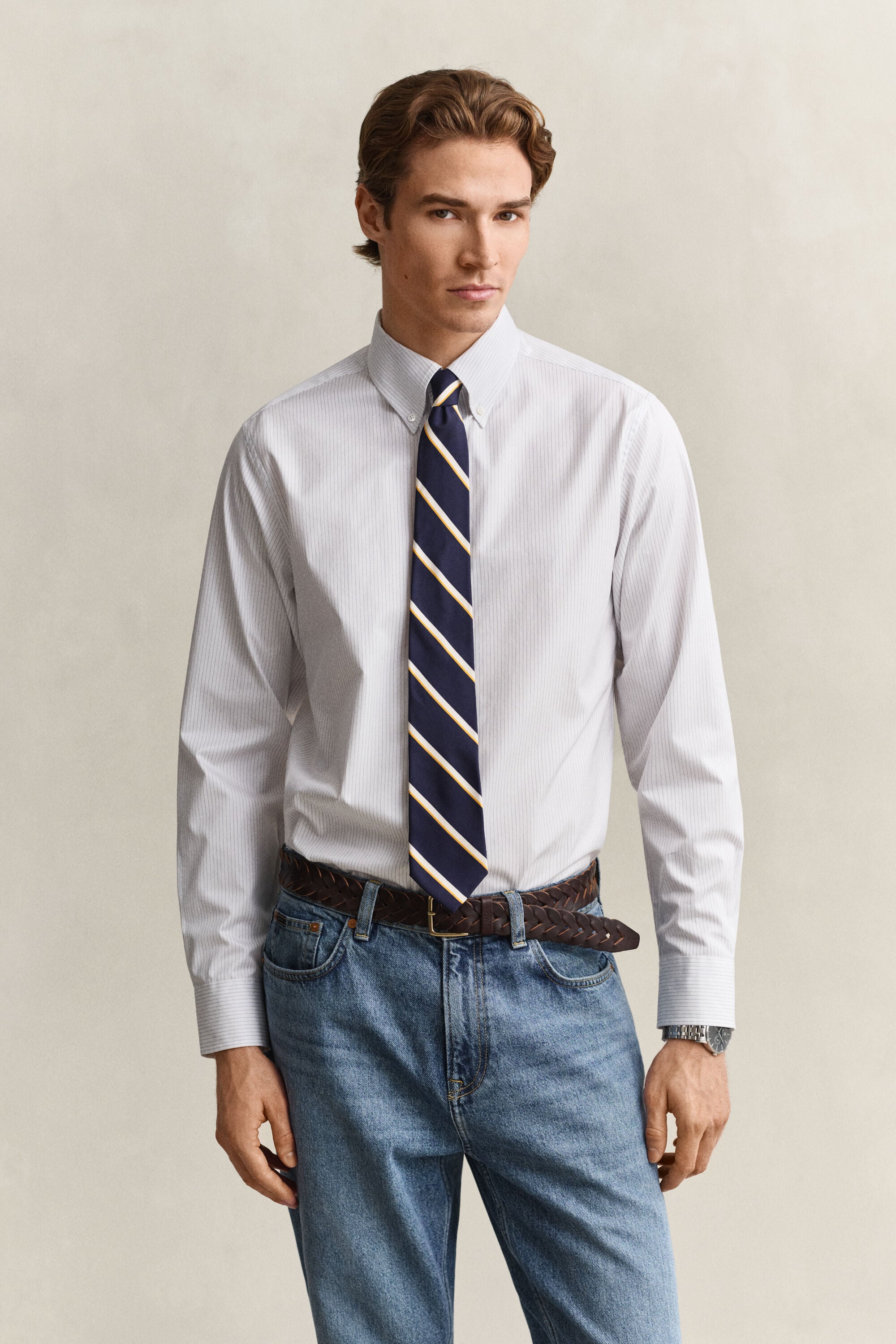 Abito chemisier in twill a righe