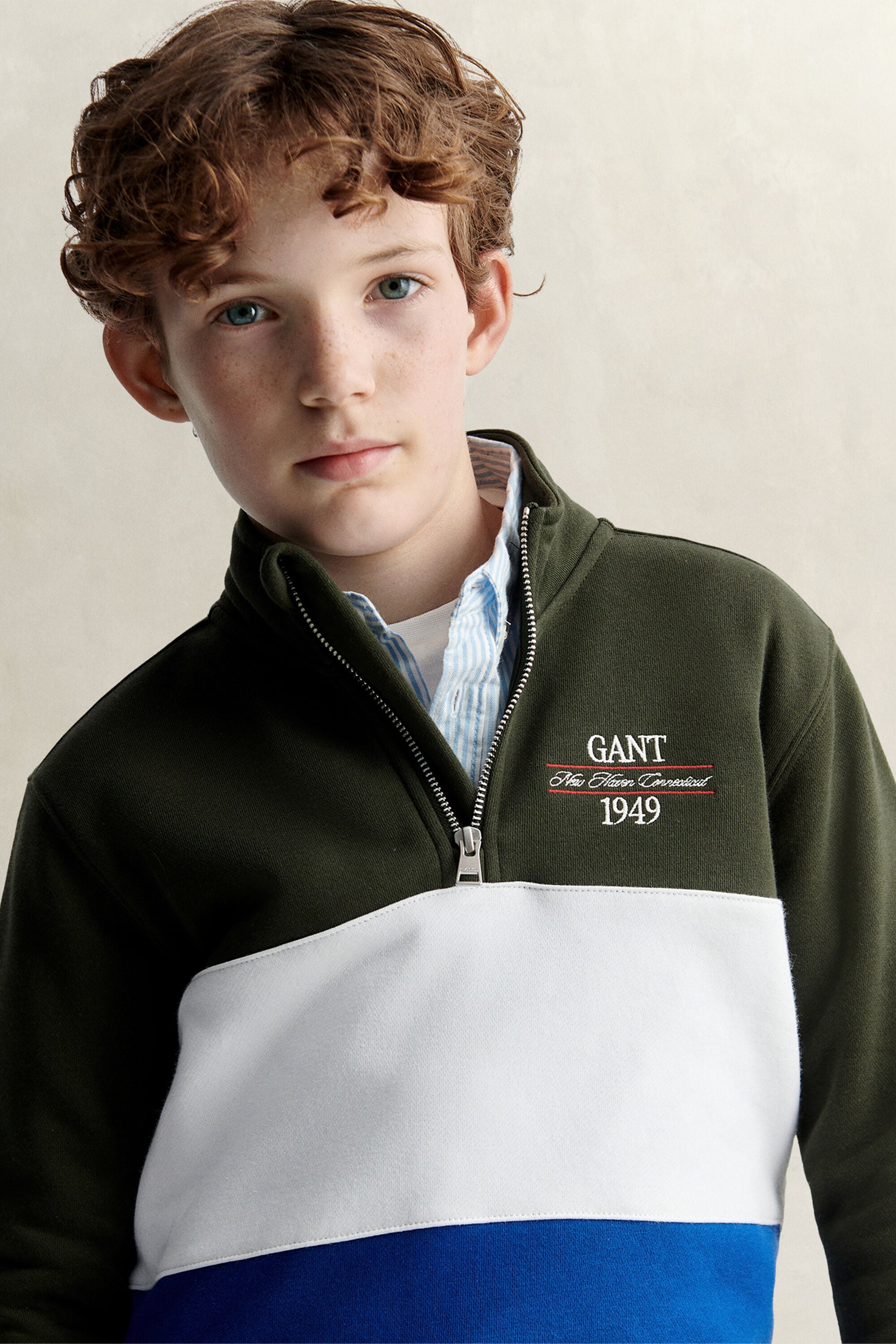 Felpa a blocchi di colore con zip corta Teen Boys