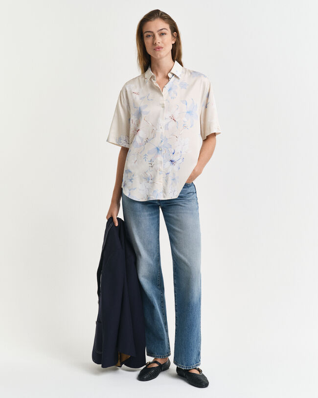 Camicia a maniche corte con stampa floreale regular fit