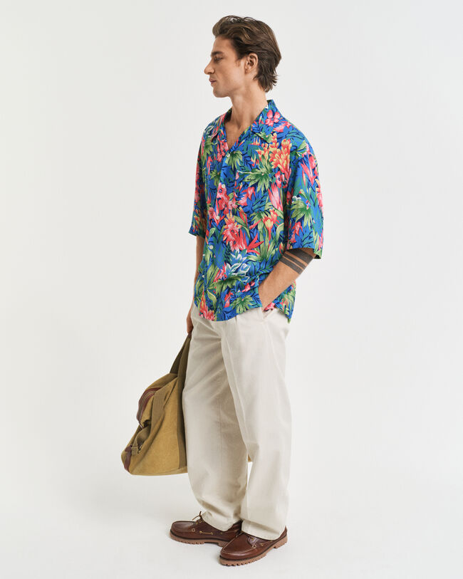 Camicia a maniche corte con stampa Tropical relaxed fit