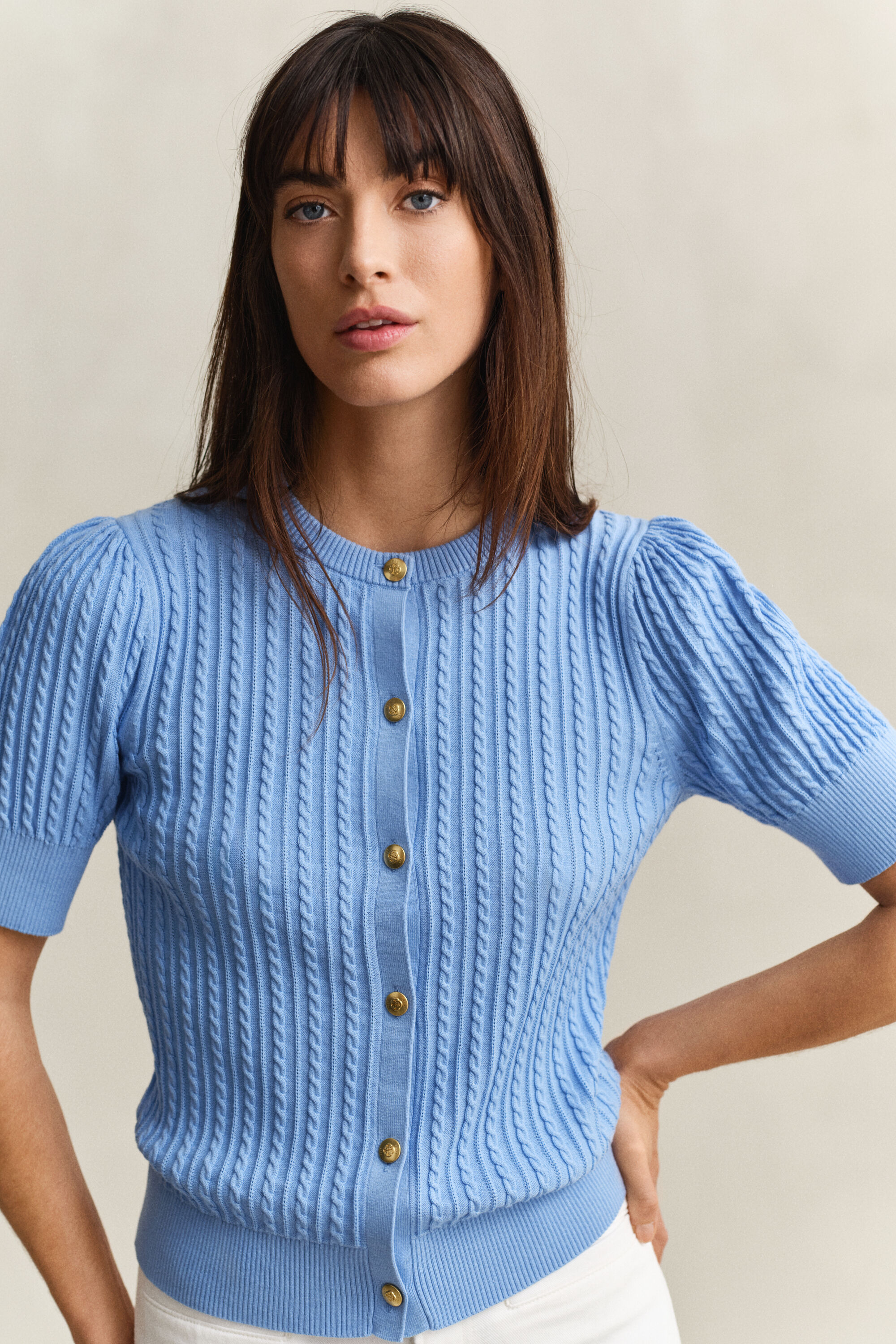 Cardigan in maglia di cotone a trecce