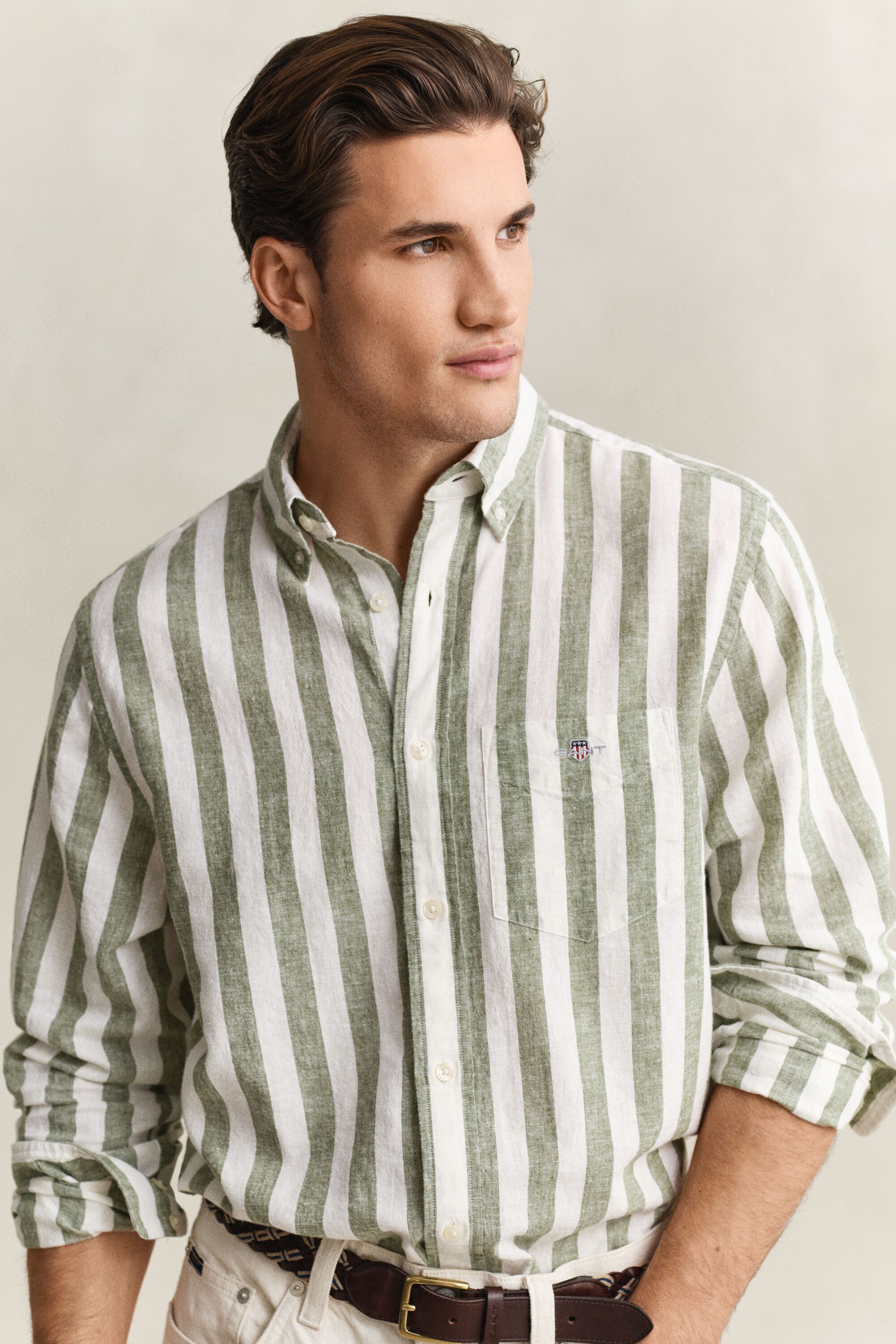 Camicia a righe in misto lino
