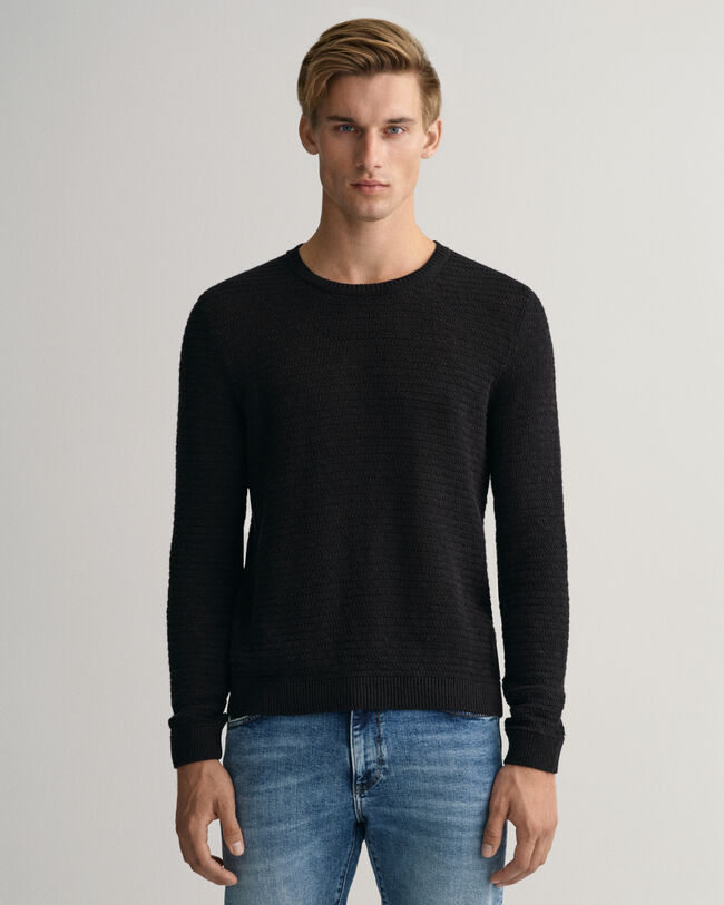 Maglia girocollo testurizzata in misto cotone-lino