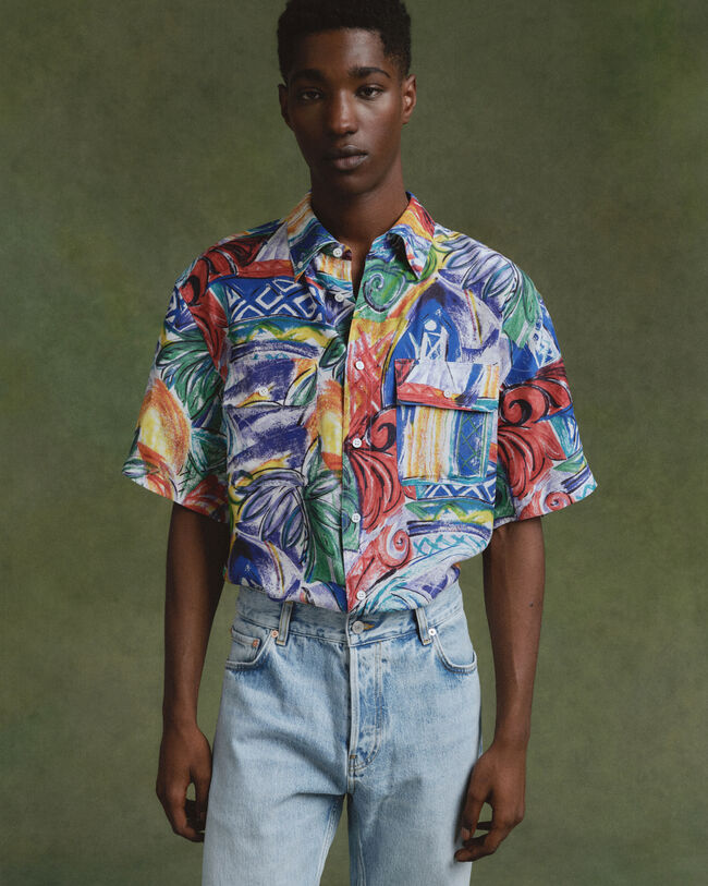 Camicia in seta con stampa relaxed fit