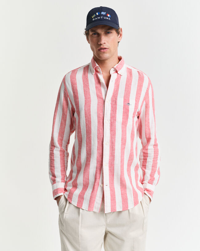 Camicia in misto cotone-lino a righe vistose regular fit