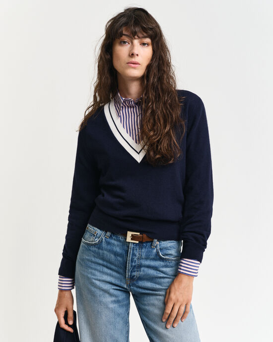 Maglia con scollo a V a contrasto