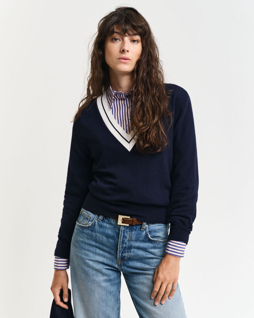 Maglia con scollo a V a contrasto