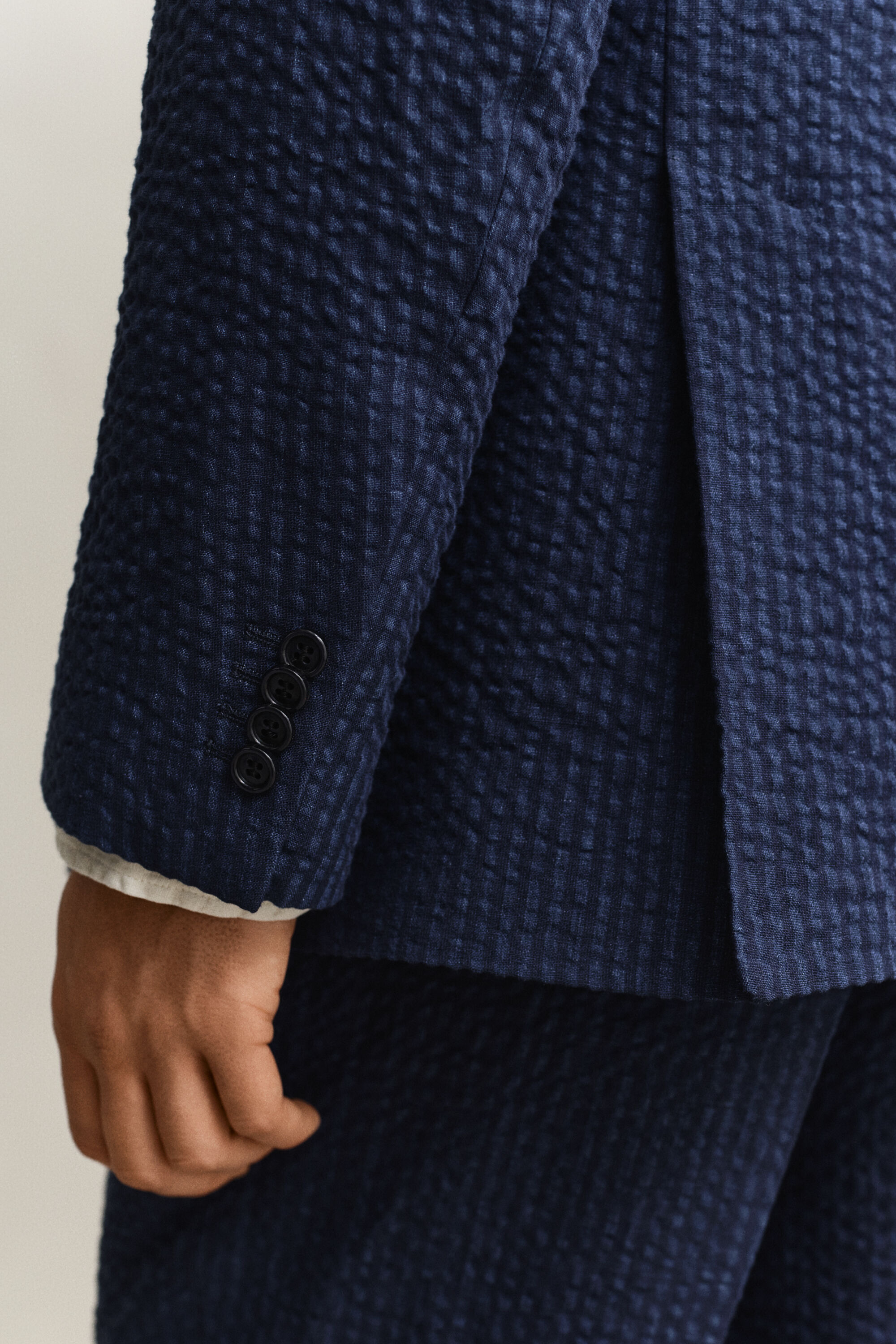 Giacca da abito in seersucker indaco