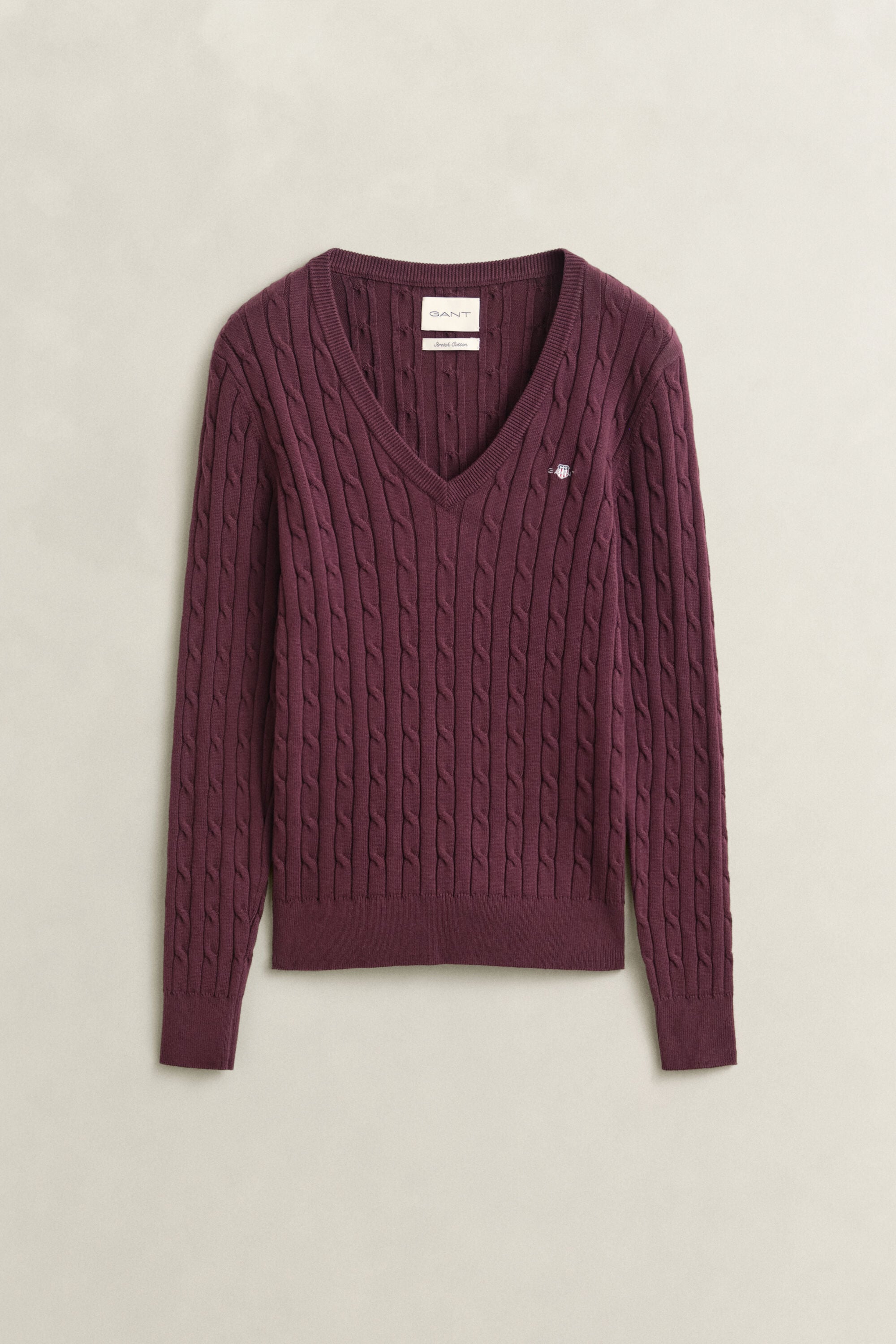 Maglia con scollo a V in cotone elasticizzato a trecce