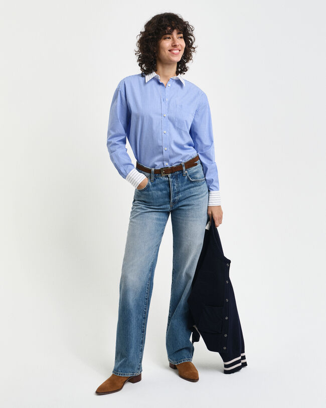 Camicia in popeline a righe colorate relaxed fit