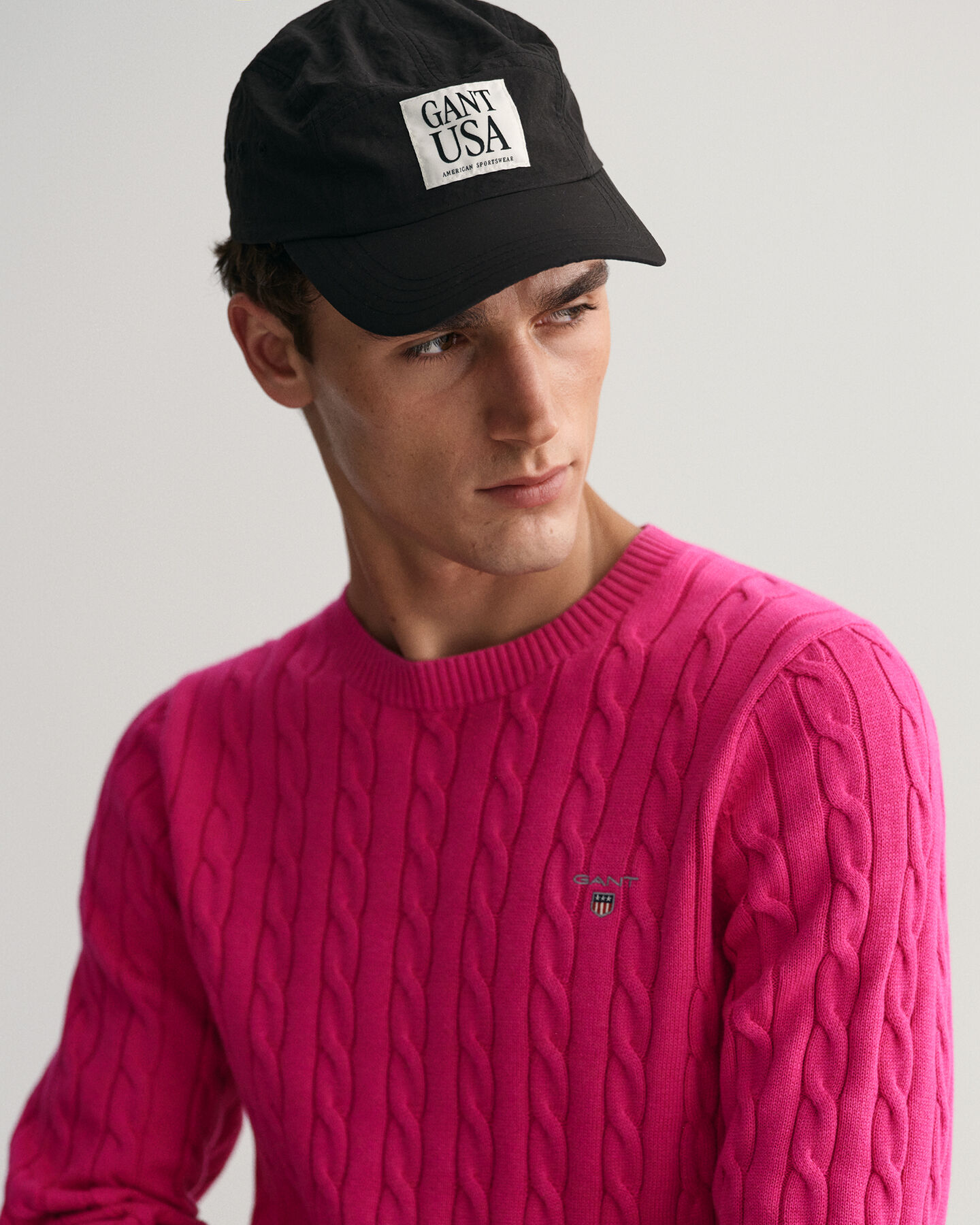 Maglia girocollo in cotone a trecce