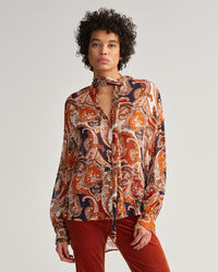 Camicetta con fiocco e motivo cachemire