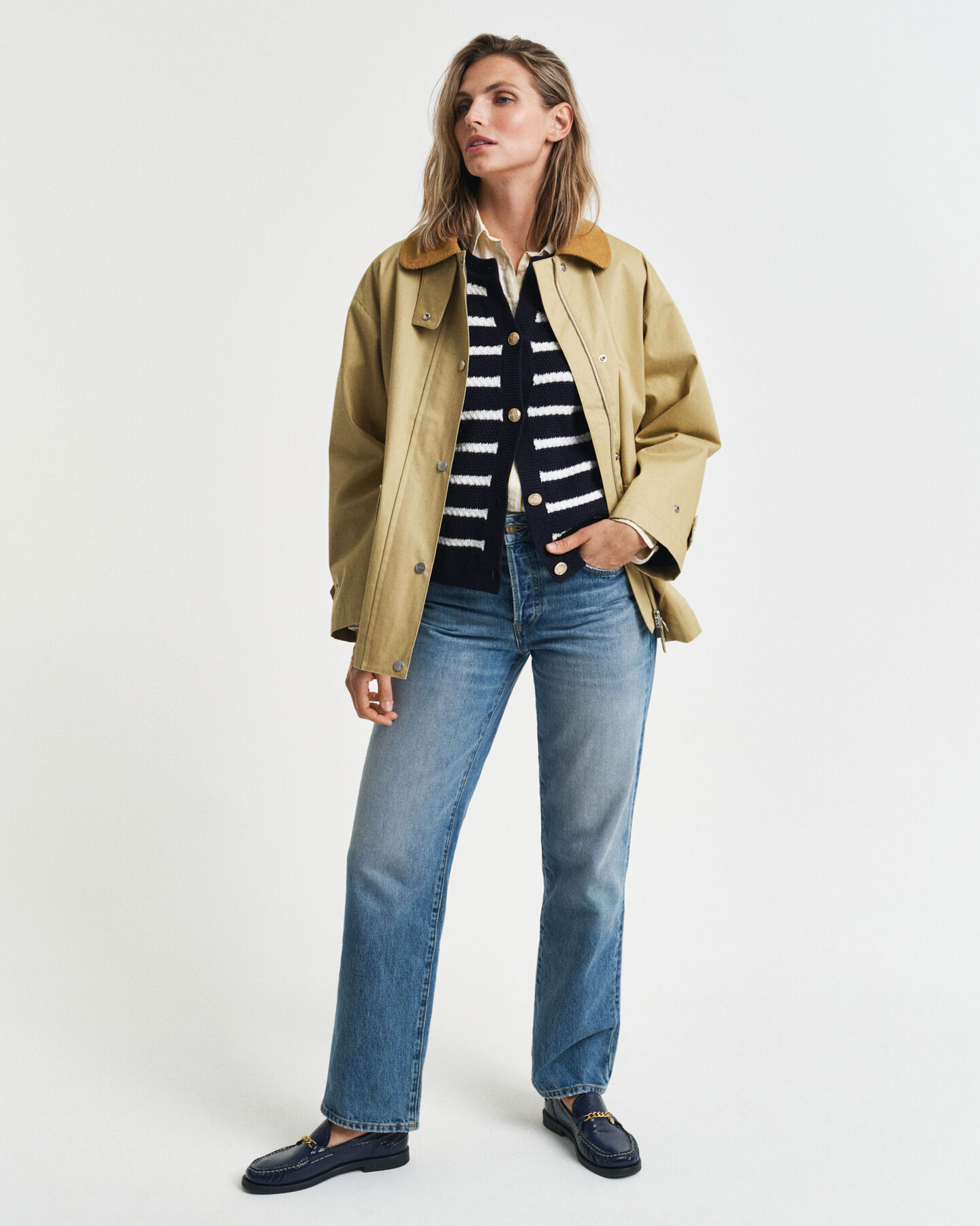 Giacca lavorata a maglia in cotone a righe