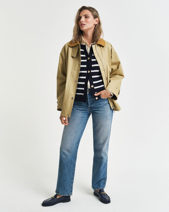 Giacca lavorata a maglia in cotone a righe