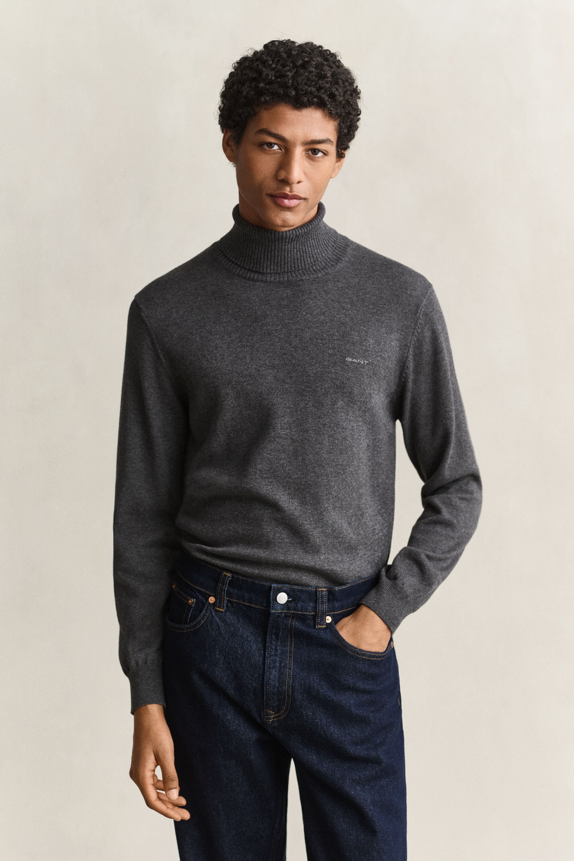 Maglia a collo alto in lana e cotone