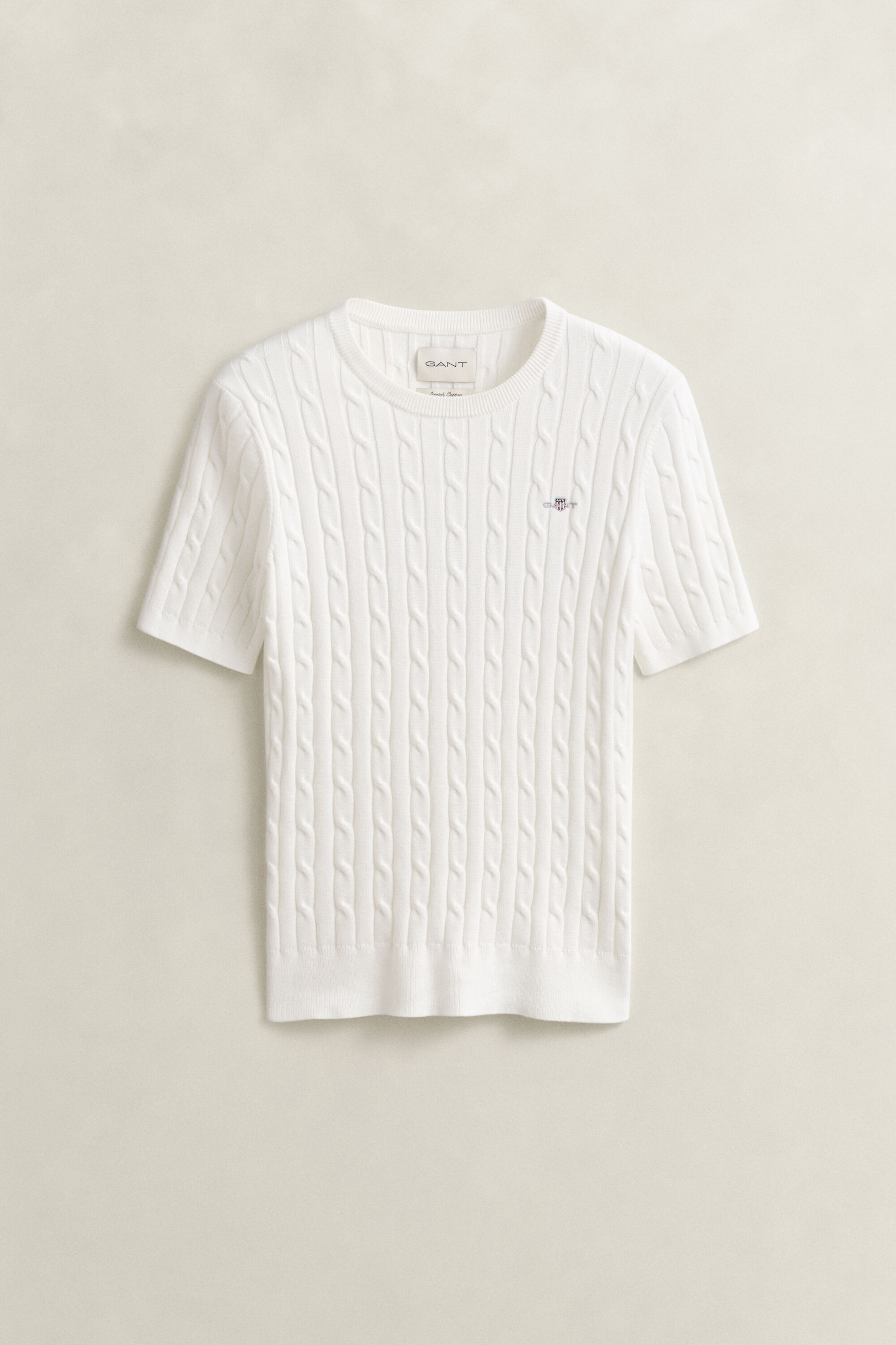 Maglia a trecce maniche corte in cotone elasticizzato