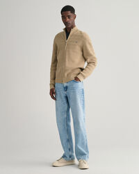 Cardigan con zip in cotone testurizzato a righe