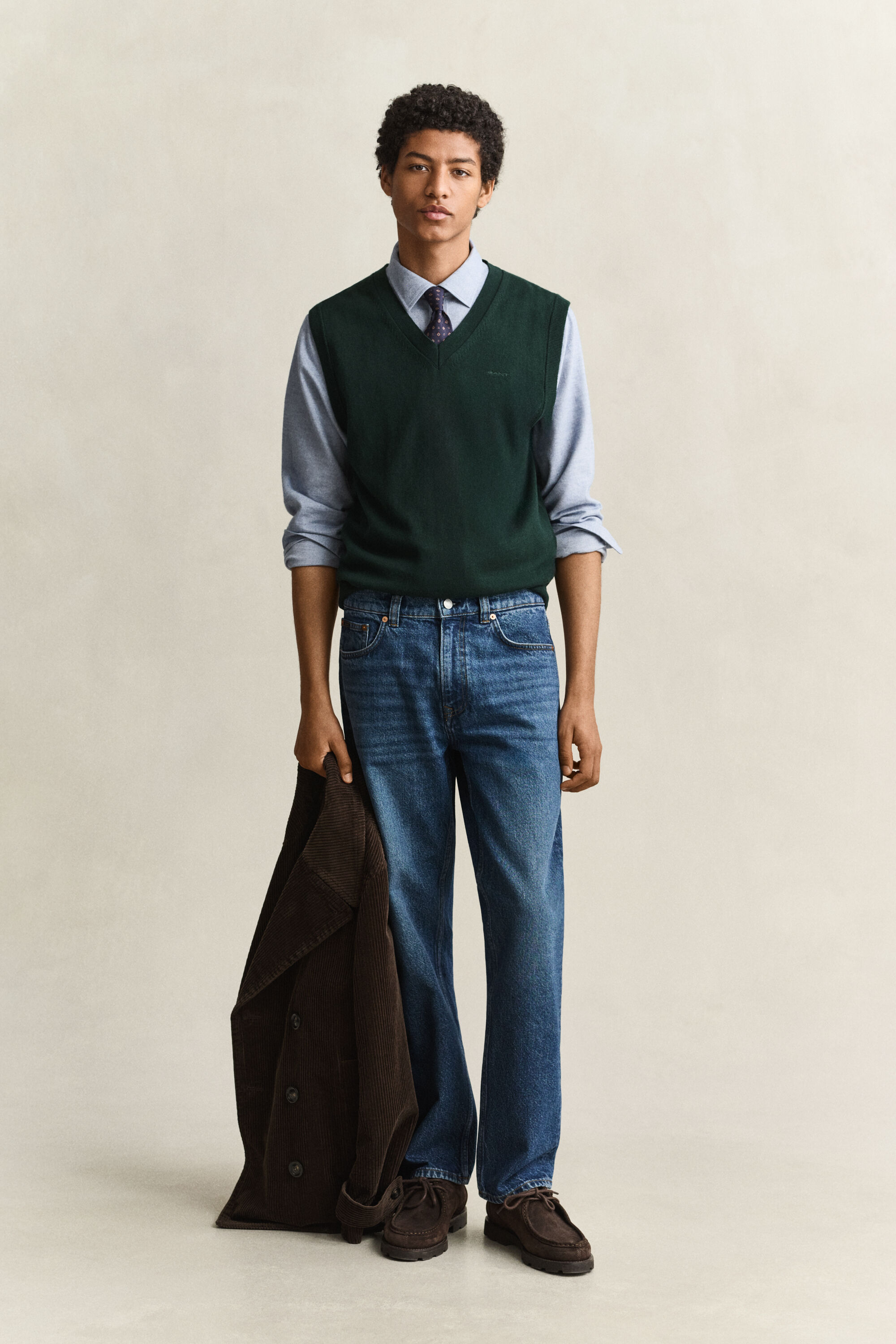 Gilet con scollo a V in cotone e lana