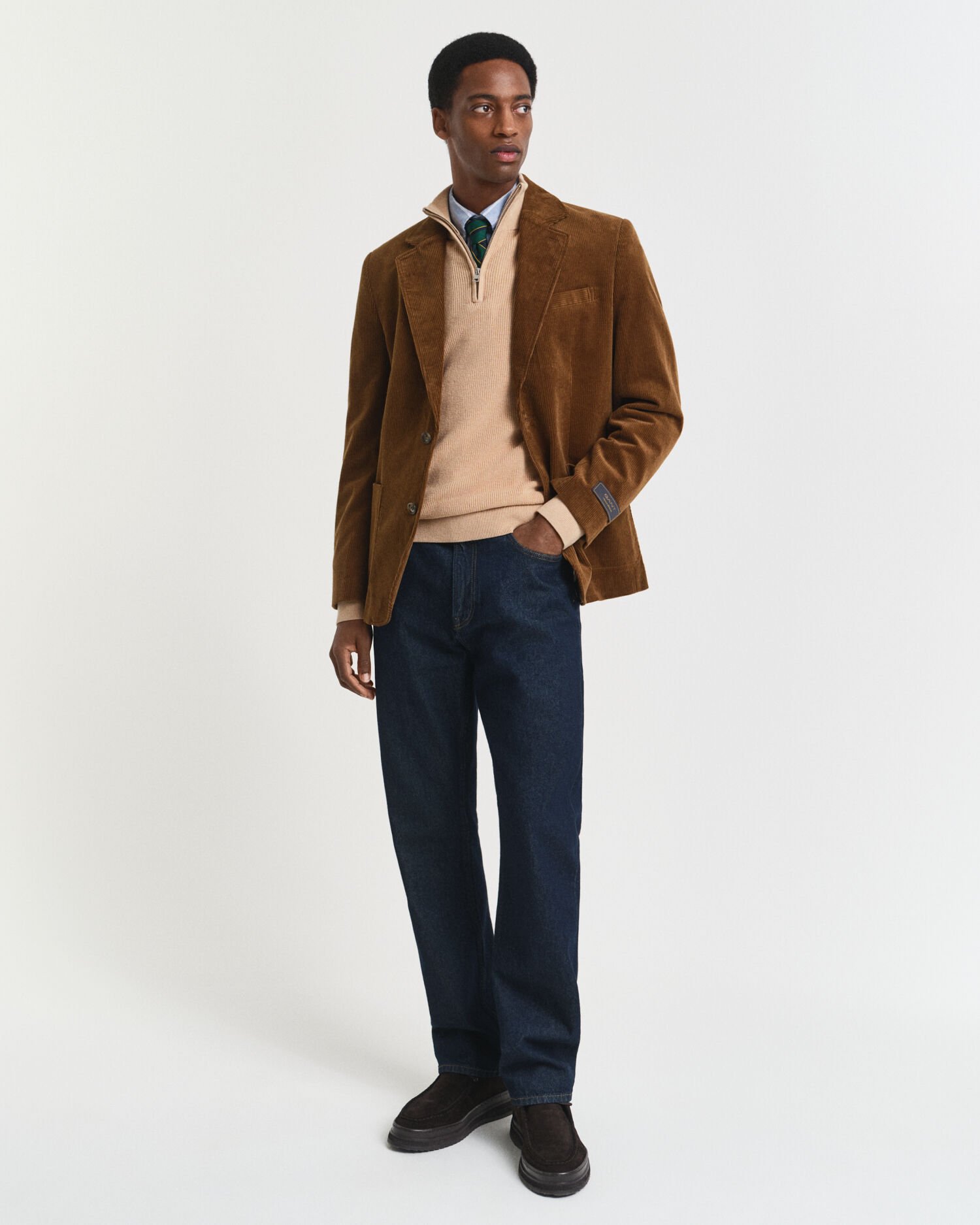 Maglia con zip corta in cotone e lana merino a coste