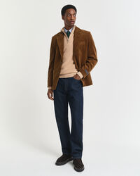 Maglia con zip corta in cotone e lana merino a coste