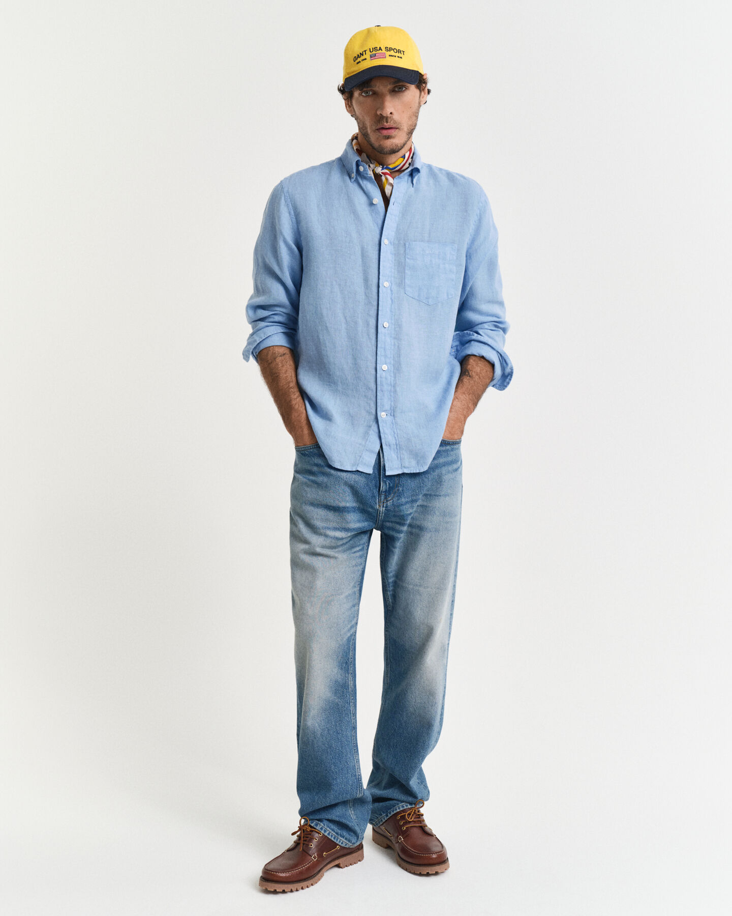 Camicia di lino tinto in capo regular fit