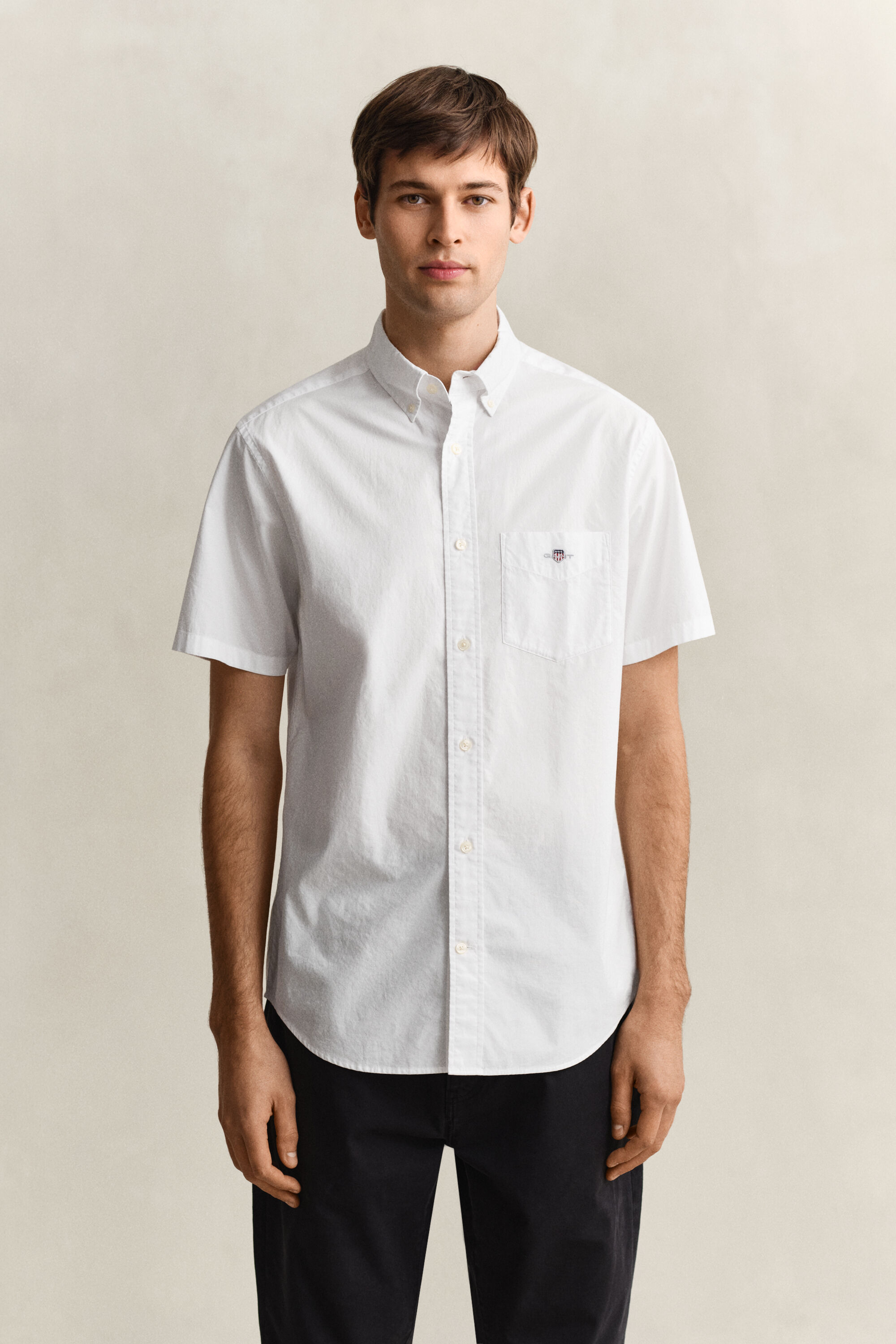 Camicia classica a maniche corte in popeline