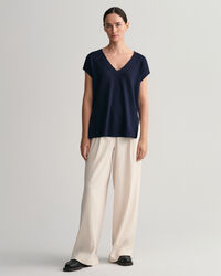 Smanicato con scollo a V in misto lino