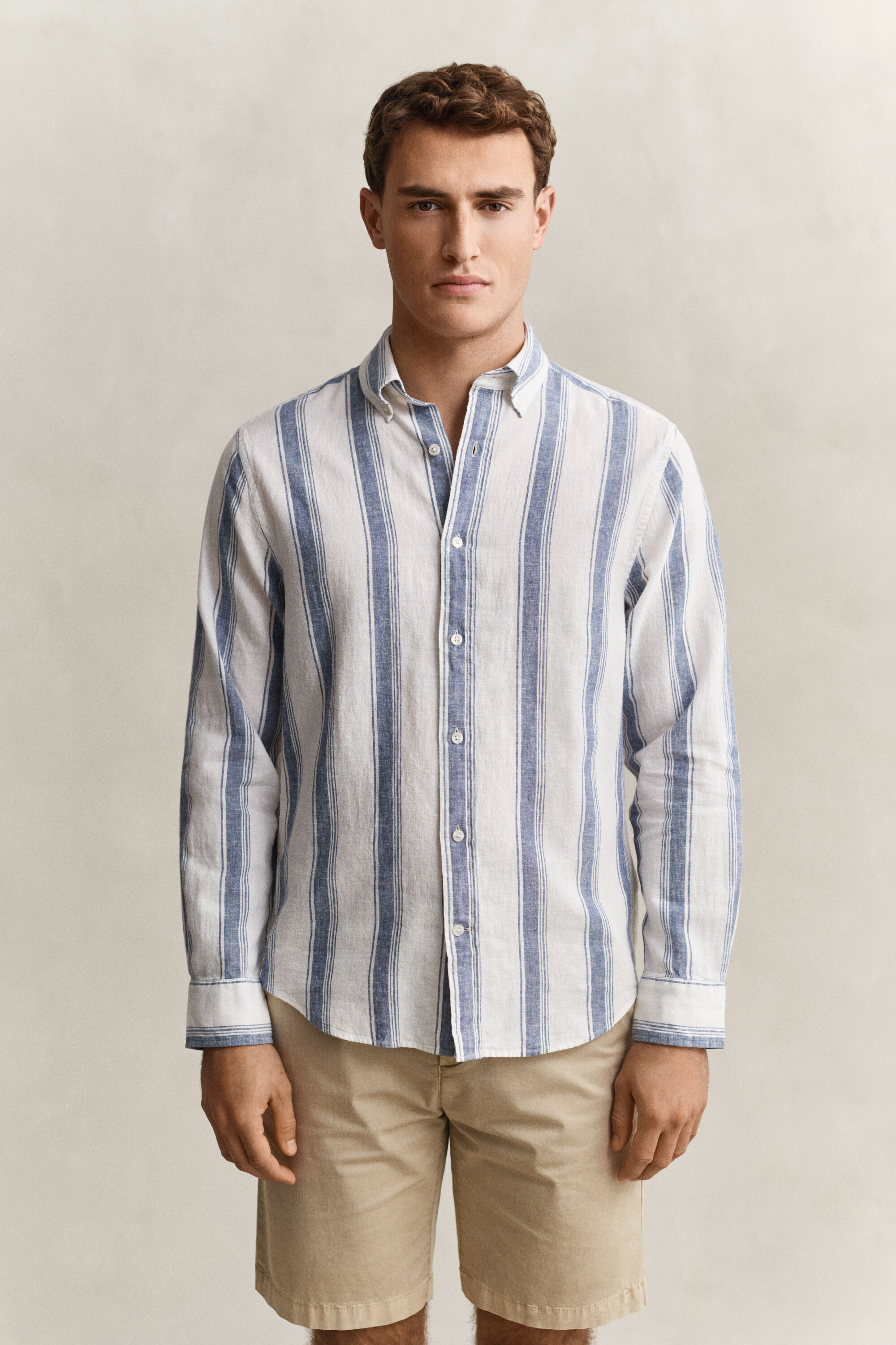 Camicia a righe in misto lino