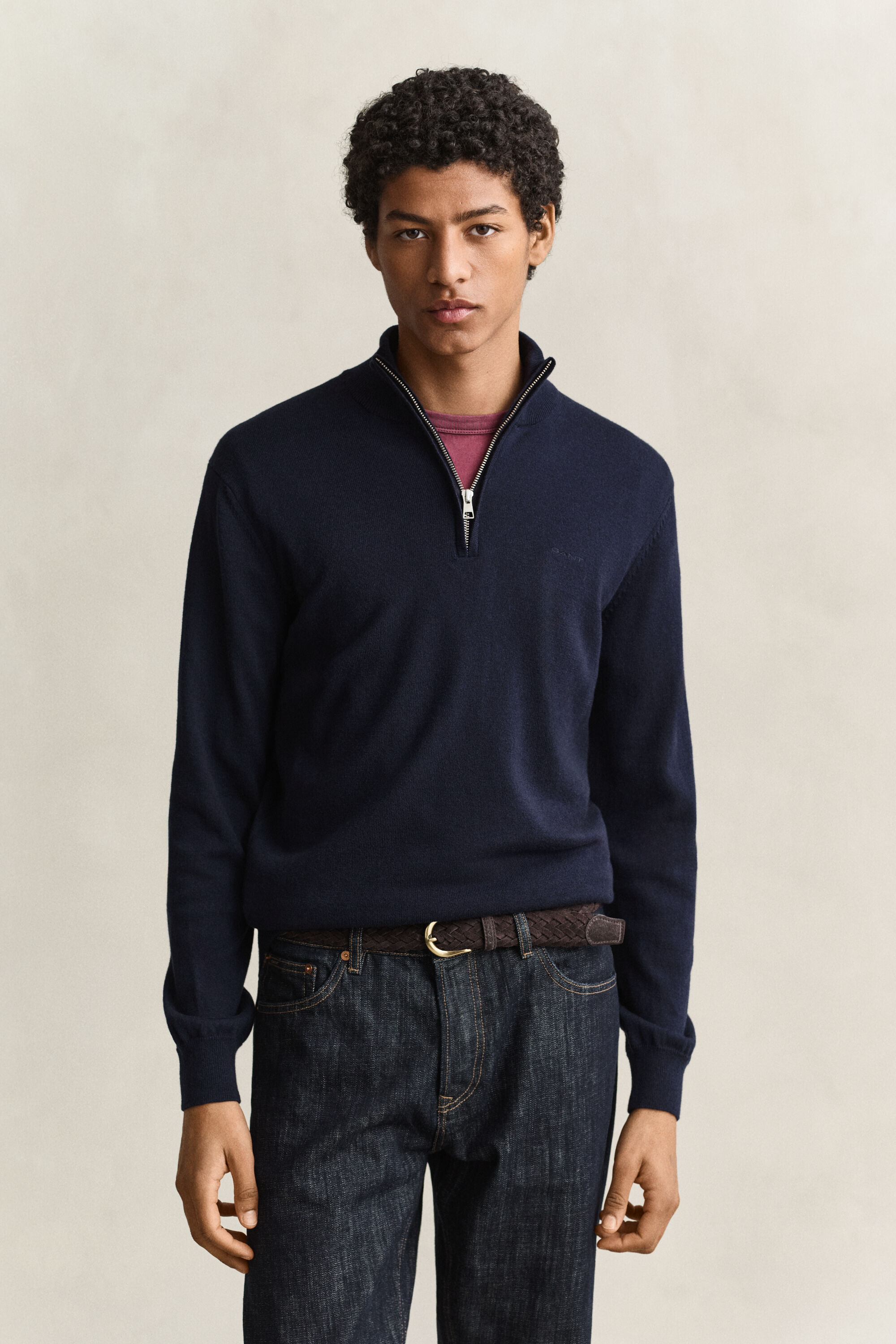 Maglia in cotone e lana con zip corta