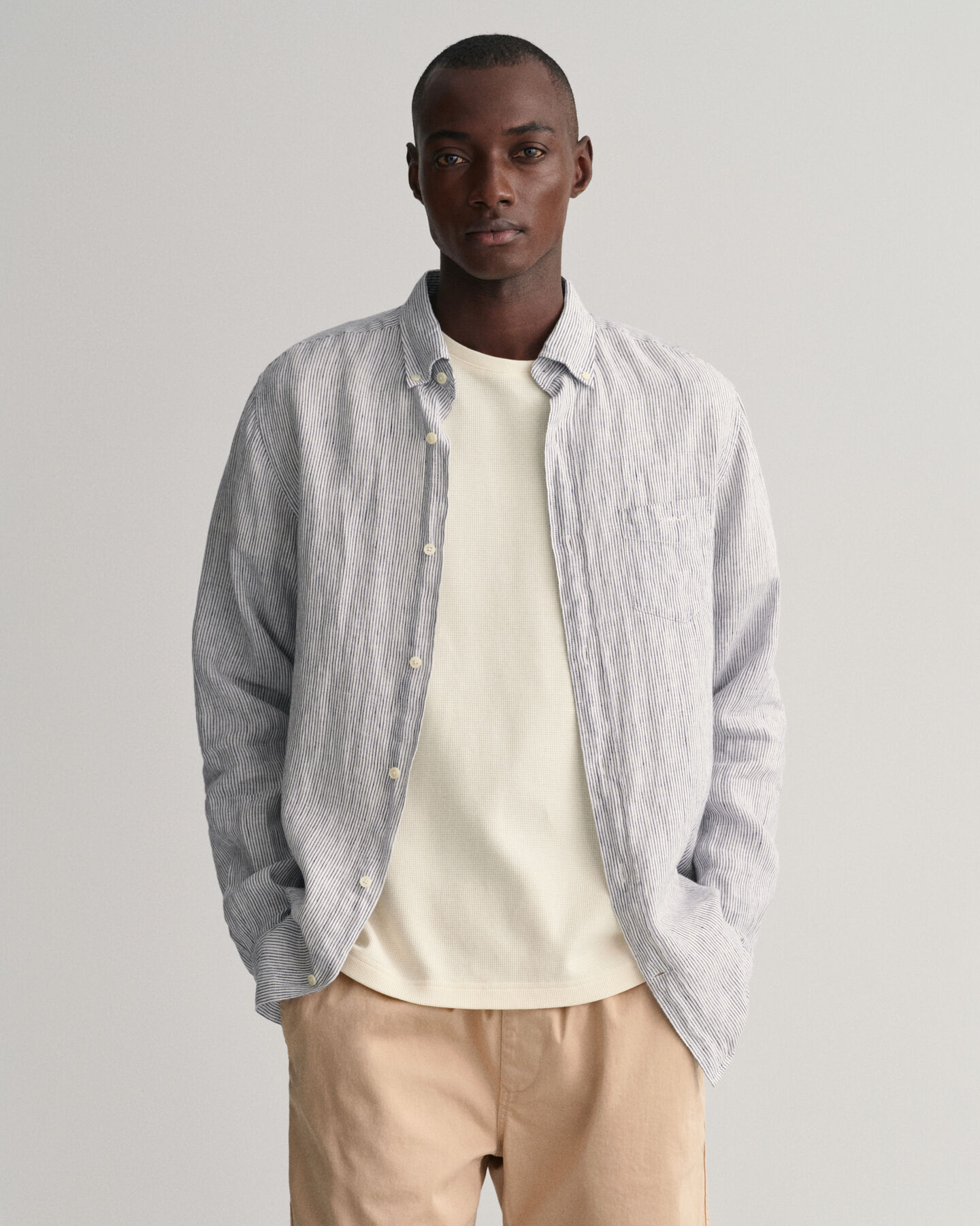 Camicia di lino a righe regular fit