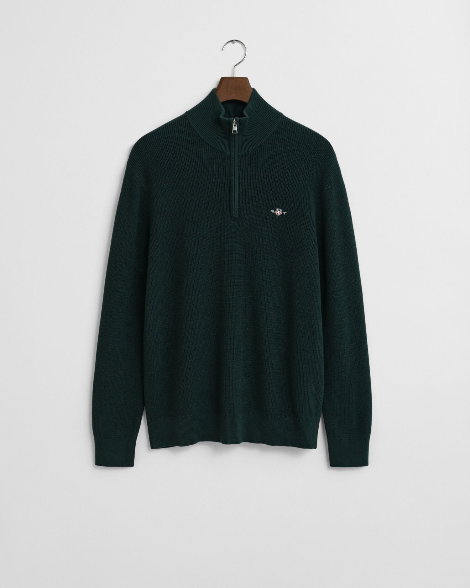 Maglia con zip corta in cotone e lana merino a coste