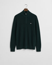 Maglia con zip corta in cotone e lana merino a coste