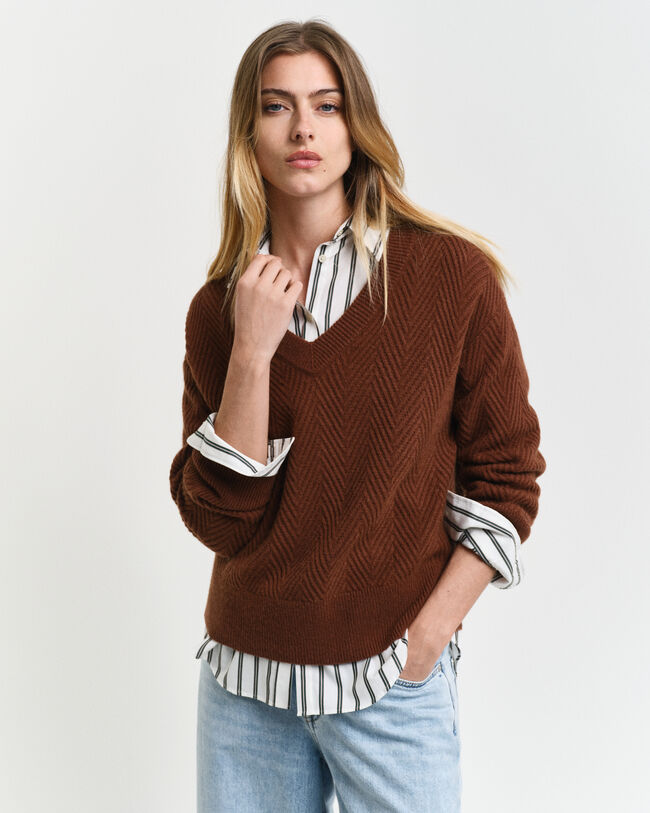 Maglia con motivo a spina di pesce con scollo a V