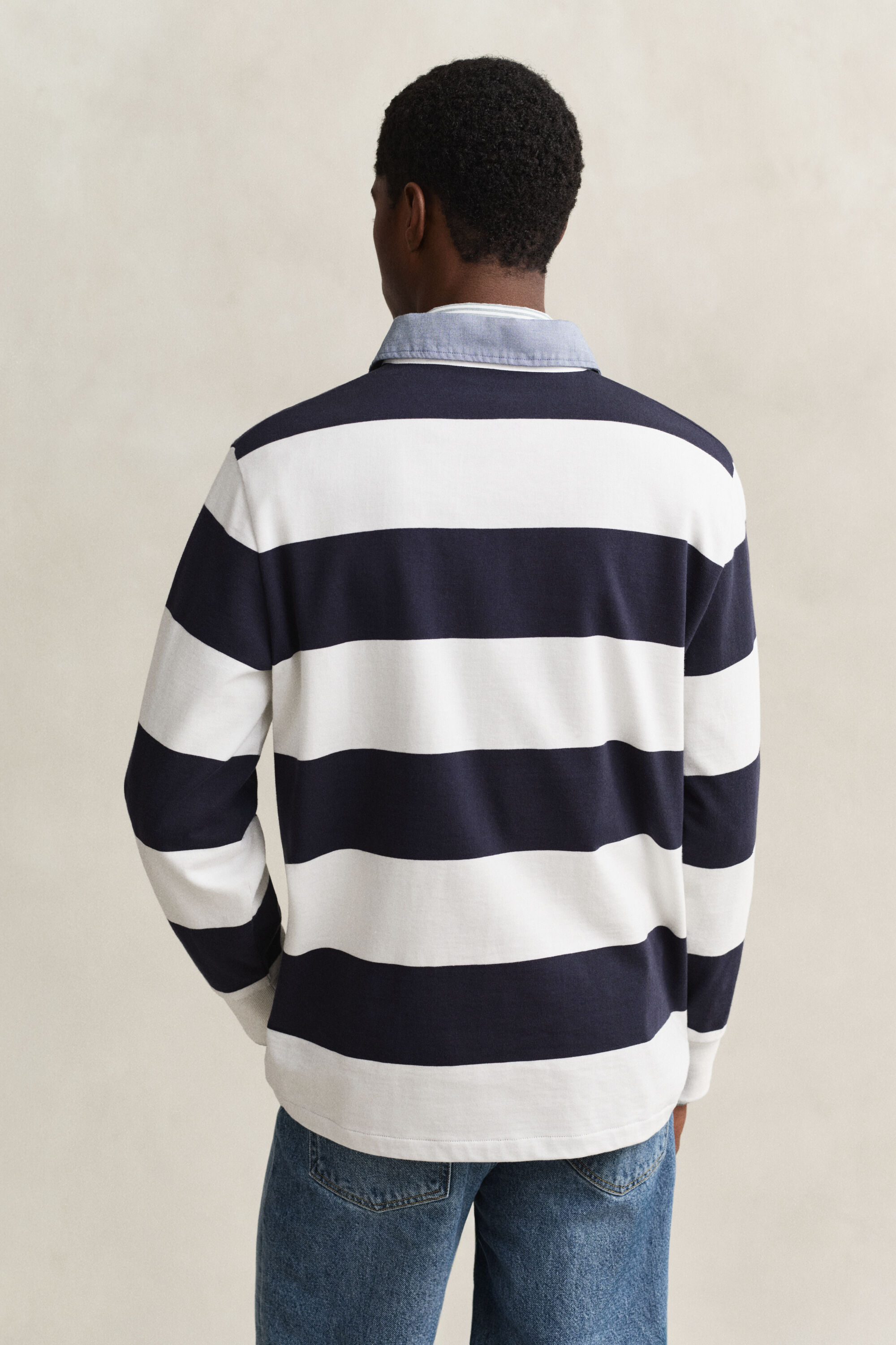 Heavy Rugger a righe con colletto in chambray