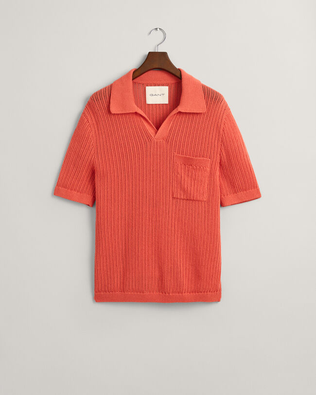 Polo a maniche corte in misto lino a coste