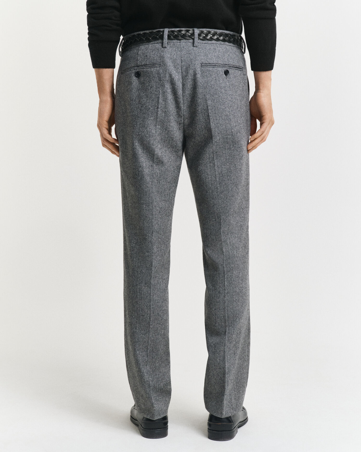 Pantaloni da abito con motivo a spina di pesce in flanella slim fit