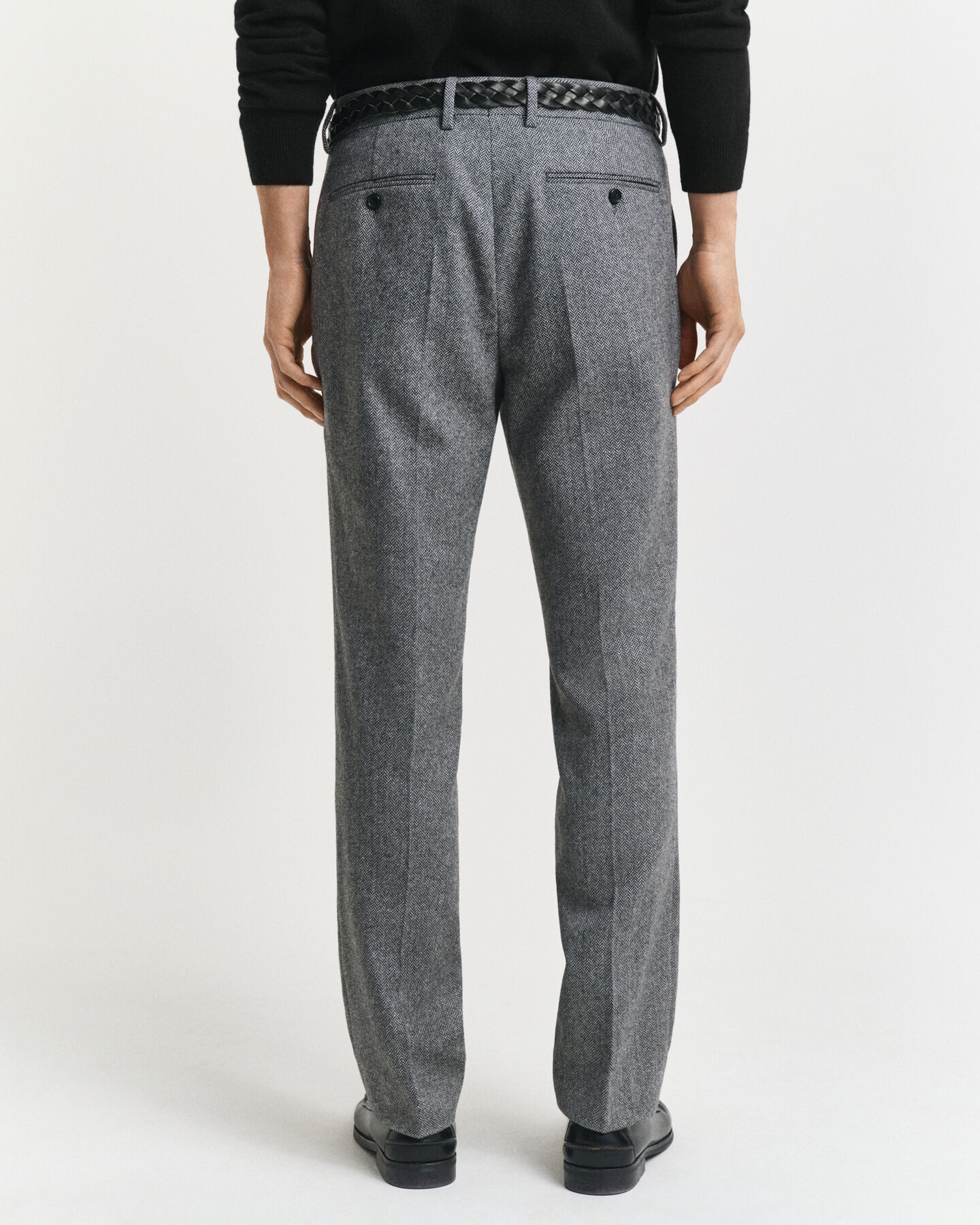 Pantaloni da abito con motivo a spina di pesce in flanella slim fit