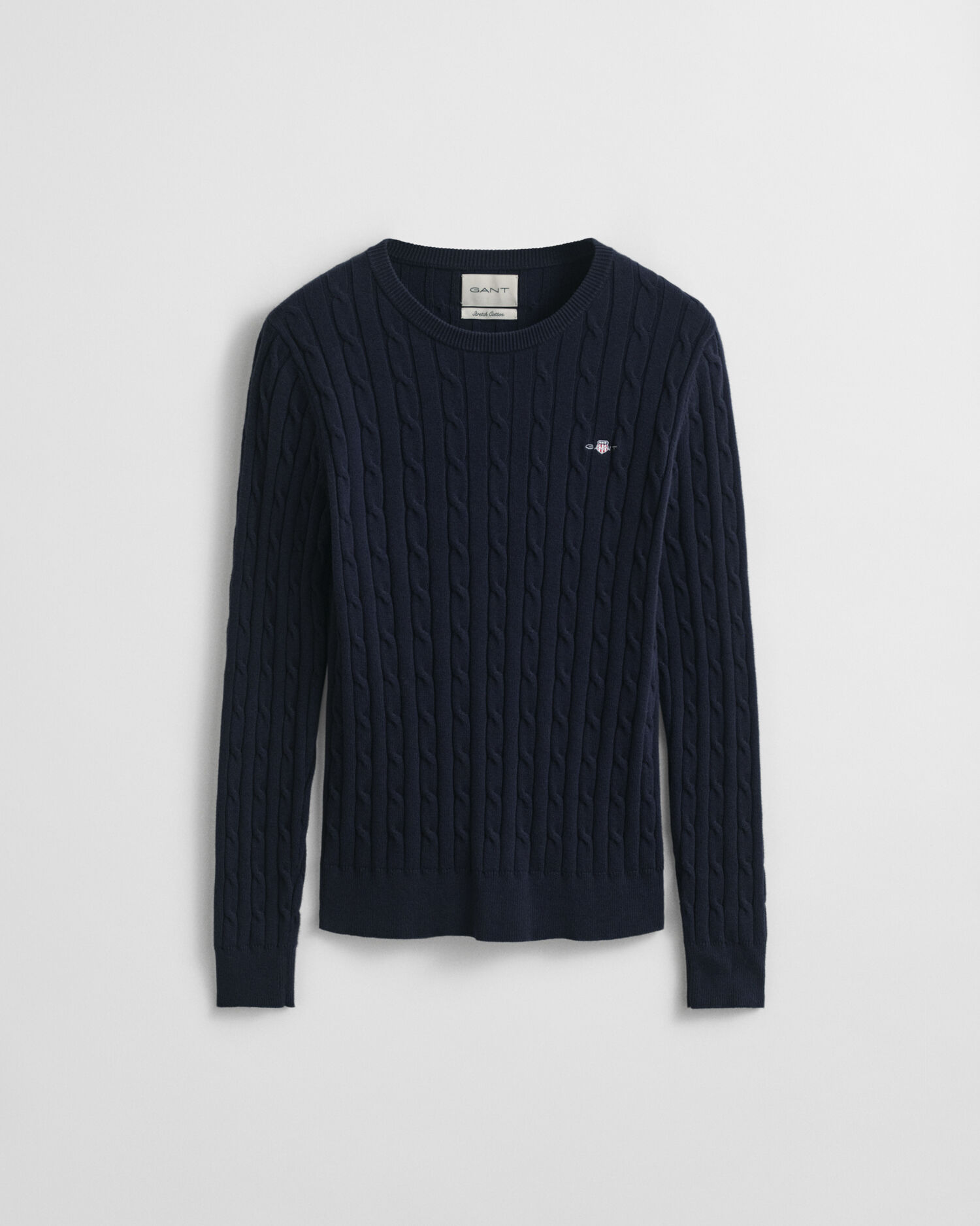 Maglia girocollo in cotone elasticizzato a trecce