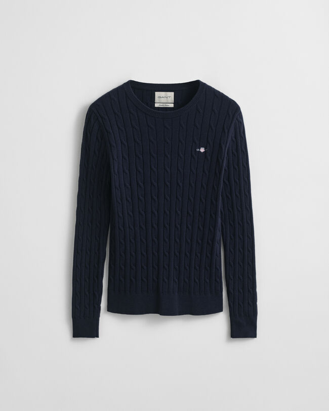 Maglia girocollo in cotone elasticizzato a trecce