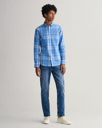 Camicia in misto lino-cotone a quadri regular fit