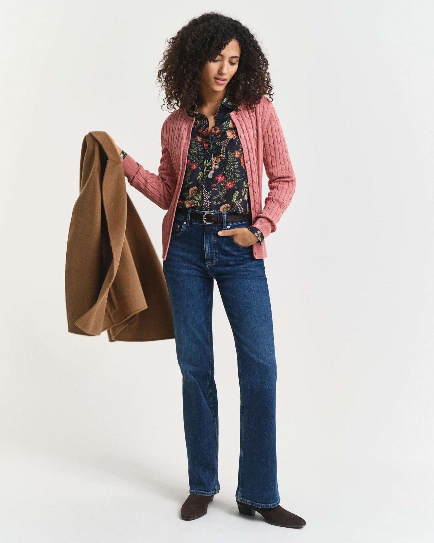 Cardigan in maglia di cotone elasticizzato a trecce