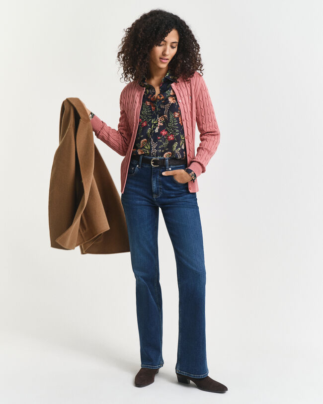 Cardigan in maglia di cotone elasticizzato a trecce