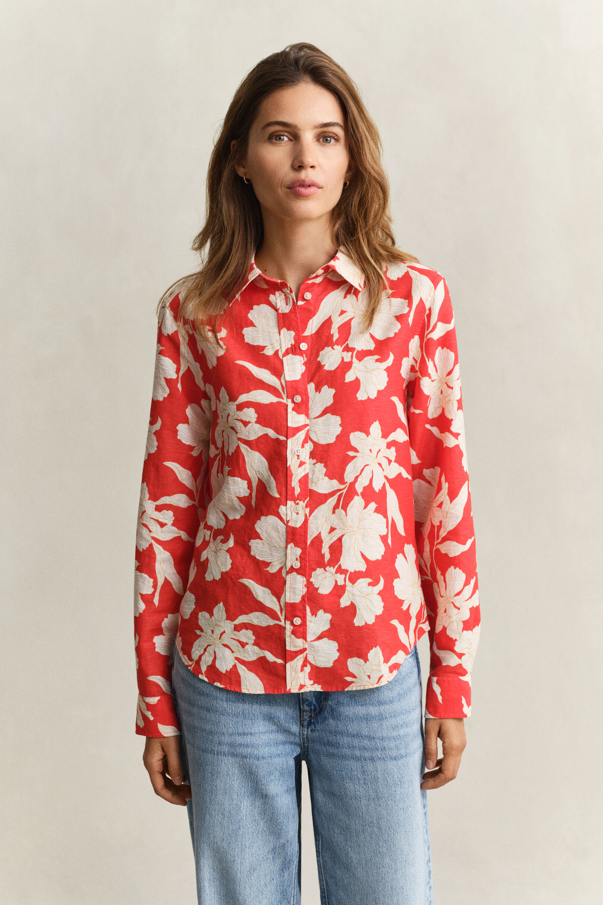 Camicia in lino con stampa floreale