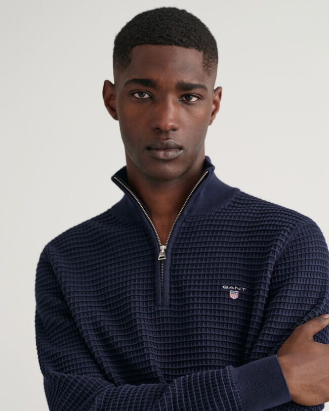 Maglia Texture in cotone con zip corta