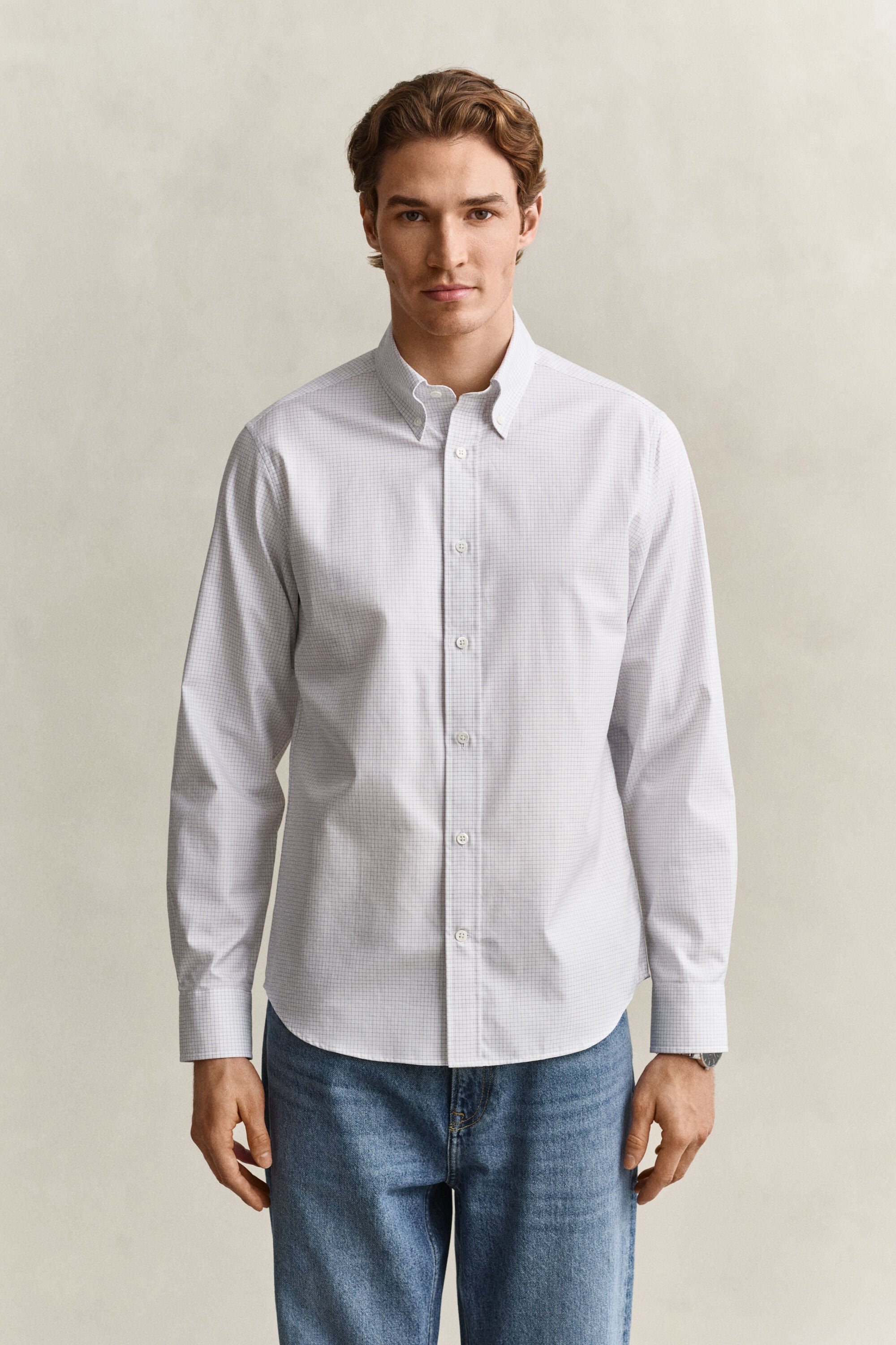 Abito chemisier in twill a quadri