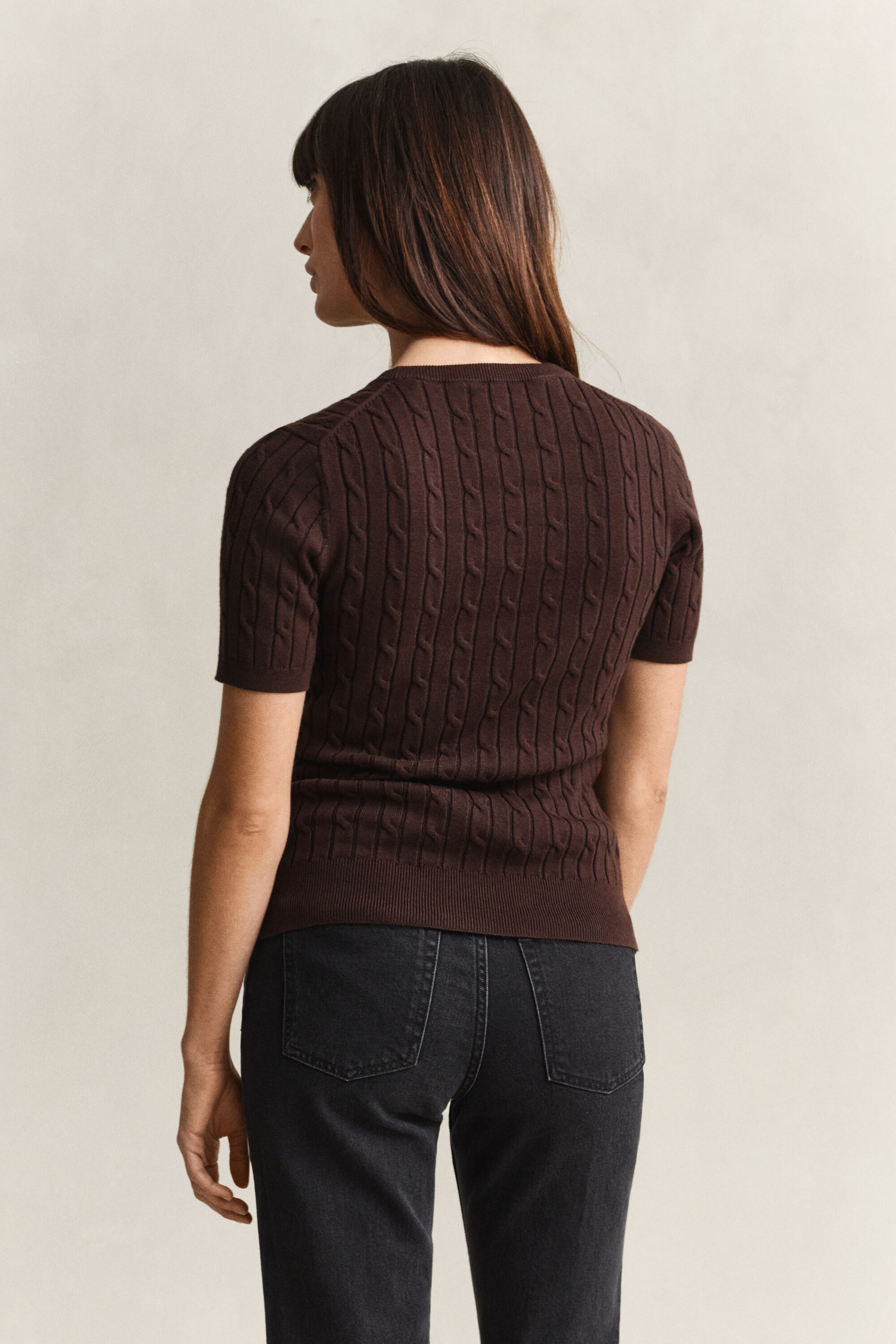 Maglia a trecce maniche corte in cotone elasticizzato